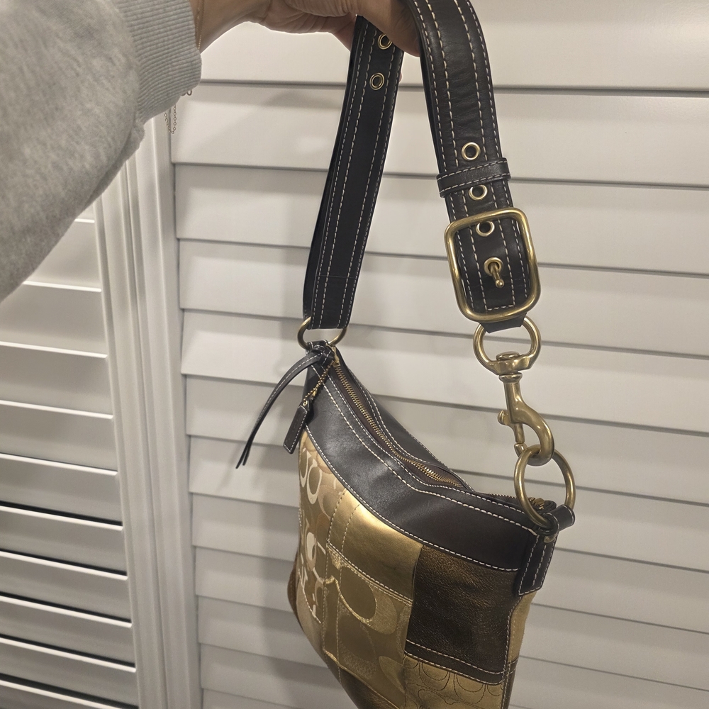 Coach Patchwork Shoulder Bag - Gold and Brown - Picture 3 of 7